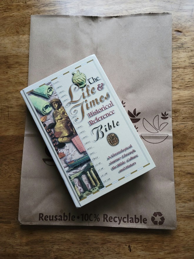 Book lying on a paper bag