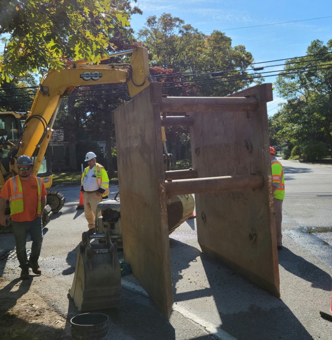 Construction trench box on the side of the road