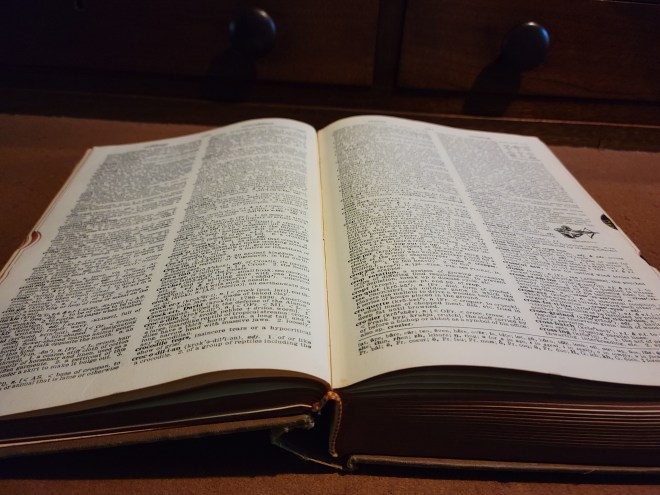 Webster's new World Dictionary, Concise Edition (1960) lying open on a desk