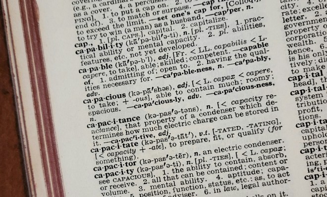 Words on a dictionary page beginning with cap