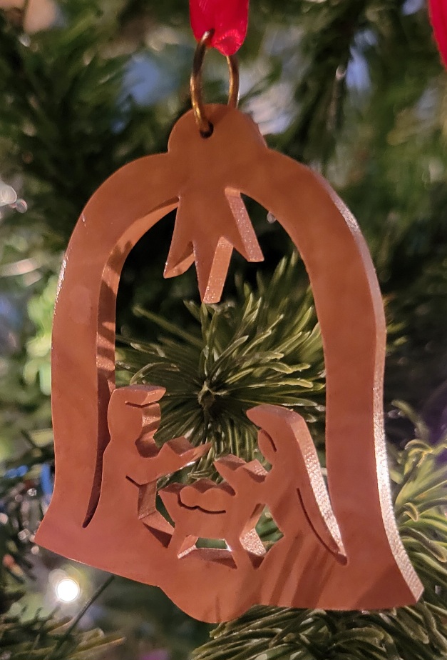 Wooden Christmas manger scene ornament