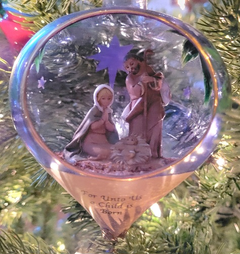Glass Christmas Tree Manger Scene ornament