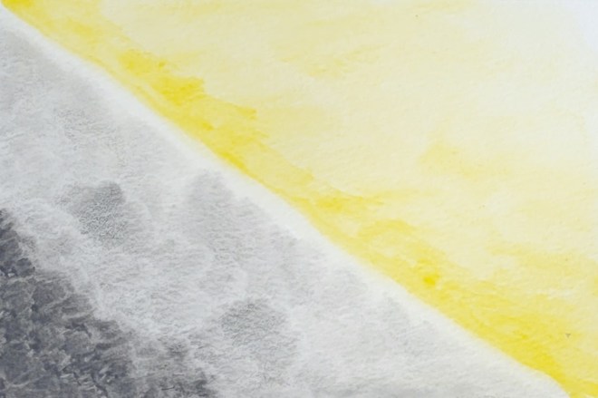 Watercolor painting, yellow against shades of gray