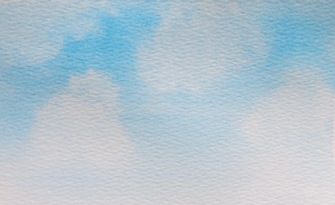 Puffy Watercolor Clouds with Blue Sky