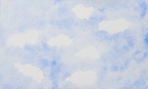 Very elementary watercolor clouds in blue sky