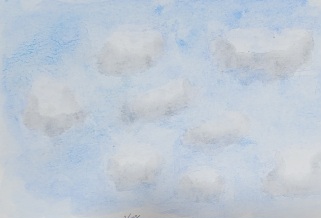 Gray and white clouds in blue sky with watercolor