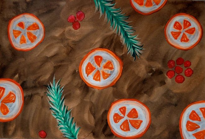 Orange slices painted in watercolor